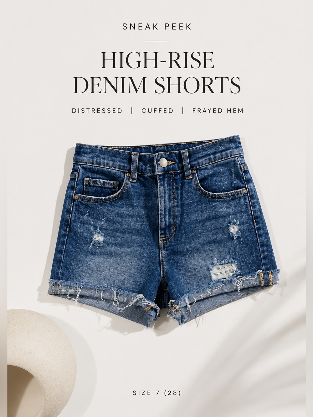 Sneak Peek High Rise Distressed Denim Shorts Size 7/28 Frayed Cuffed Hem